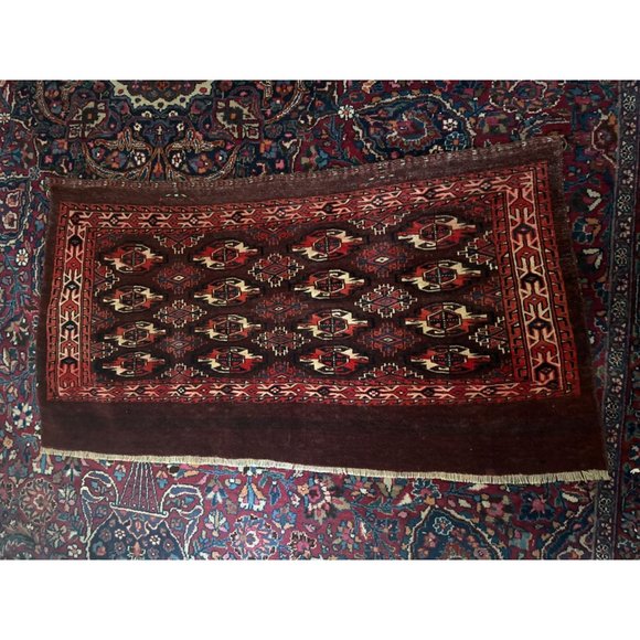 Antique Persian Hand Knotted Red Tribal Wool Rug Or Turkomen Tribal Chuval (Bag - Picture 1 of 16